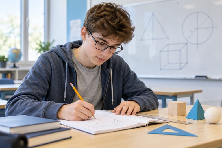 Illustrative high school student practicing mathematics