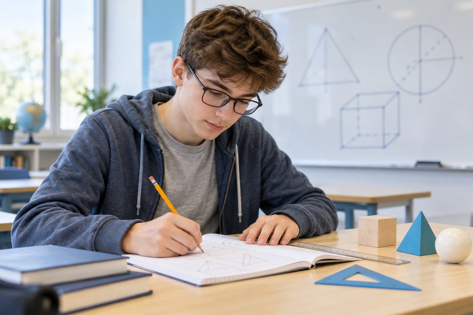 Illustrative scene of a high school student working on mathematics